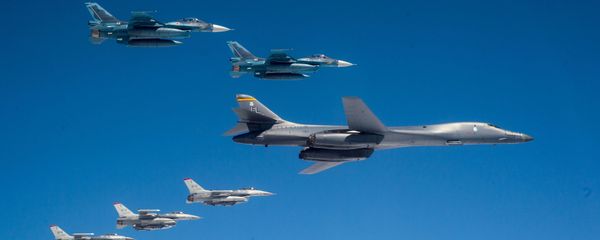 A U.S. Air Force B-1 Lancer from Ellsworth Air Force Base, South Dakota, and F-16 Fighting Falcons from Misawa Air Base, Japan, conducted bilateral joint training with Japan Air Self-Defense Force F-2s off the coast of Northern Japan, April 22, 2020. A U.S. Air Force B-1 Lancer from Ellsworth Air Force Base, South Dakota, and F-16 Fighting Falcons from Misawa Air Base, Japan, conducted bilateral joint training with Japan Air Self-Defense Force F-2s off the coast of Northern Japan, April 22, 2020. - Sputnik International