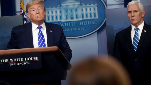U.S. President Donald Trump listens to a question with Vice President Mike Pence during the daily coronavirus disease (COVID-19) outbreak task force briefing at the White House in Washington, U.S. April 23, 2020. U.S. President Donald Trump listens to a question with Vice President Mike Pence during the daily coronavirus disease (COVID-19) outbreak task force briefing at the White House in Washington, U.S. April 23, 2020. - Sputnik International