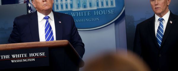 U.S. President Donald Trump listens to a question with Vice President Mike Pence during the daily coronavirus disease (COVID-19) outbreak task force briefing at the White House in Washington, U.S. April 23, 2020. U.S. President Donald Trump listens to a question with Vice President Mike Pence during the daily coronavirus disease (COVID-19) outbreak task force briefing at the White House in Washington, U.S. April 23, 2020. - Sputnik International