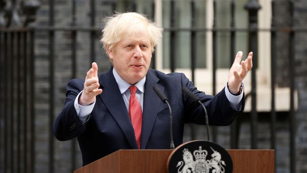 Britain's Prime Minister Boris Johnson speaks outside Downing Street after recovering from the coronavirus disease (COVID-19), London, Britain, April 27, 2020 - Sputnik International