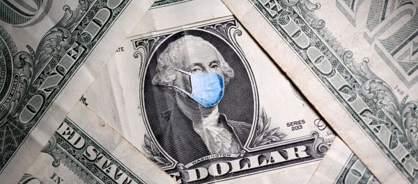 George Washington with printed medical mask on the one dollar banknote George Washington with printed medical mask on the one dollar banknote - Sputnik International