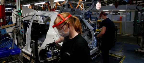 Employees wearing protective face masks work on the automobile assembly line at the Toyota Motor Manufacturing France plant as it resumes its operations after five weeks of closure during a lockdown amid the coronavirus disease (COVID-19) outbreak, in Onnaing, France, April 23, 2020 Employees wearing protective face masks work on the automobile assembly line at the Toyota Motor Manufacturing France plant as it resumes its operations after five weeks of closure during a lockdown amid the coronavirus disease (COVID-19) outbreak, in Onnaing, France, April 23, 2020 - Sputnik International