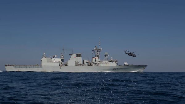 HMCS Fredericton and a helicopter HMCS Fredericton and a helicopter - Sputnik International