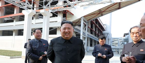 This picture taken on May 1, 2020 and released from North Korea's official Korean Central News Agency (KCNA) on May 2, 2020 shows North Korean leader Kim Jong Un (2nd L) visiting the completed Suchon phosphate fertilizer factory in South Pyongan Province, North Korea. This picture taken on May 1, 2020 and released from North Korea's official Korean Central News Agency (KCNA) on May 2, 2020 shows North Korean leader Kim Jong Un (2nd L) visiting the completed Suchon phosphate fertilizer factory in South Pyongan Province, North Korea. - Sputnik International