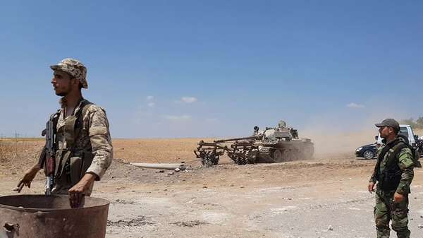 Syrian troops engaged in demining using specially equipped tank. File photo. - Sputnik International