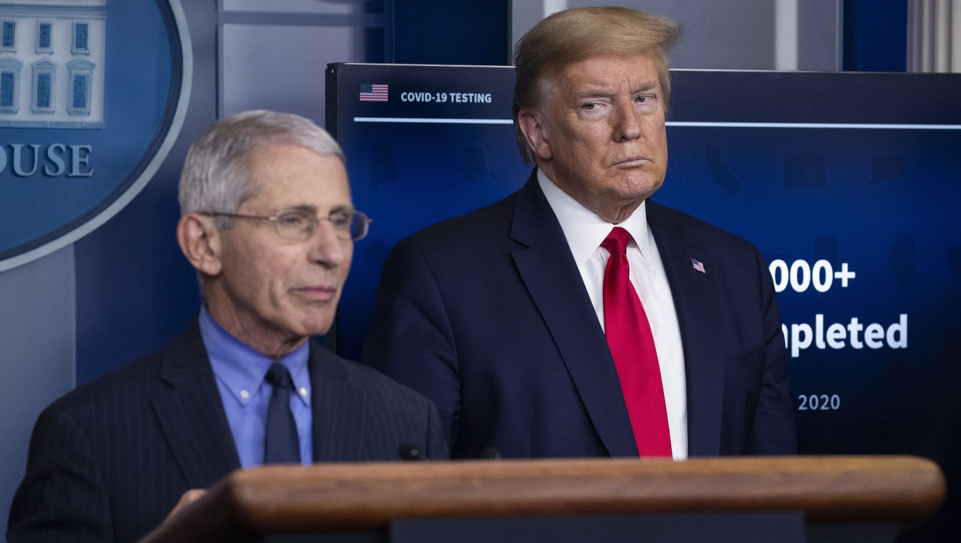 Dr. Anthony Fauci, director of the National Institute of Allergy and Infectious Diseases, about the coronavirus, as President Donald Trump listens, in the James Brady Press Briefing Room of the White House, Friday, April 17, 2020, in Washington Dr. Anthony Fauci, director of the National Institute of Allergy and Infectious Diseases, about the coronavirus, as President Donald Trump listens, in the James Brady Press Briefing Room of the White House, Friday, April 17, 2020, in Washington - Sputnik International, 1920, 20.02.2021