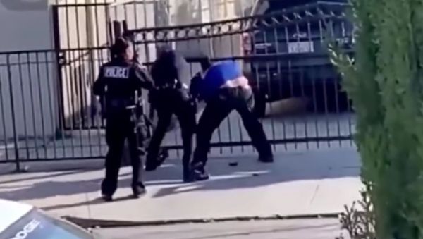 Newly surfaced cellphone footage captures the moment that an unidentified officer with the Los Angeles Police Department starts repeatedly punching a suspect during an arrest. - Sputnik International