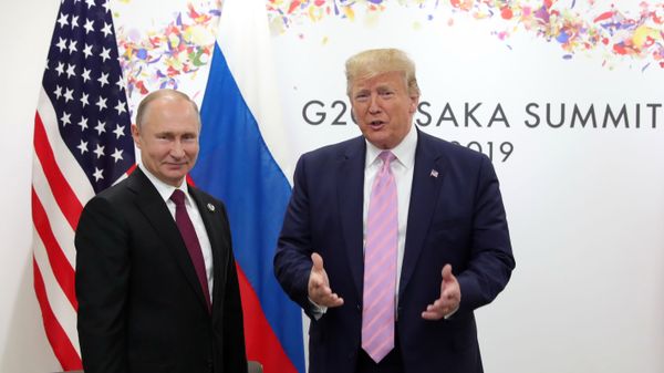 U.S. President Donald Trump, right, and Russian President Vladimir Putin pose for a photo during a bilateral meeting on the sidelines of the G-20 summit in Osaka, Japan, Friday, June 28, 2019. U.S. President Donald Trump, right, and Russian President Vladimir Putin pose for a photo during a bilateral meeting on the sidelines of the G-20 summit in Osaka, Japan, Friday, June 28, 2019. - Sputnik International