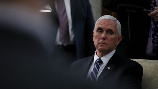 U.S. Vice President Mike Pence listens during a coronavirus response meeting between U.S. President Donald  Trump and Louisiana Governor John Bel Edwards in the Oval Office at the White House in Washington, U.S., April 29, 2020. - Sputnik International