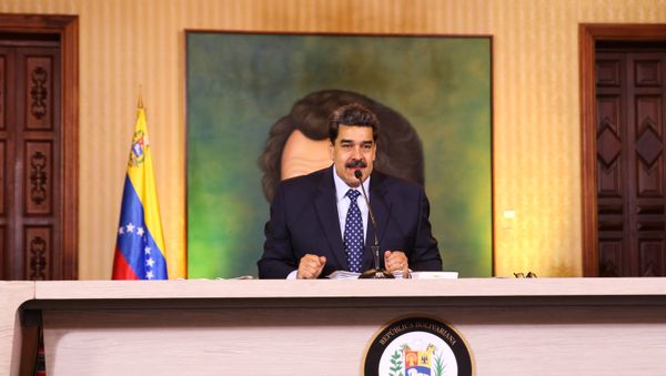 Handout picture released by the Venezuelan Presidency showing Venezuelan President Nicolas Maduro speaking during a video conference meeting with international media correspondents, at Miraflores Presidential Palace in Caracas, on May 6, 2020. Handout picture released by the Venezuelan Presidency showing Venezuelan President Nicolas Maduro speaking during a video conference meeting with international media correspondents, at Miraflores Presidential Palace in Caracas, on May 6, 2020. - Sputnik International