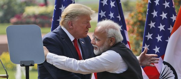 U.S. President Donald Trump and Indian Prime Minister Narendra Modi embrace after giving a joint statement in New Delhi, India, Tuesday, Feb. 25, 2020. U.S. President Donald Trump and Indian Prime Minister Narendra Modi embrace after giving a joint statement in New Delhi, India, Tuesday, Feb. 25, 2020. - Sputnik International