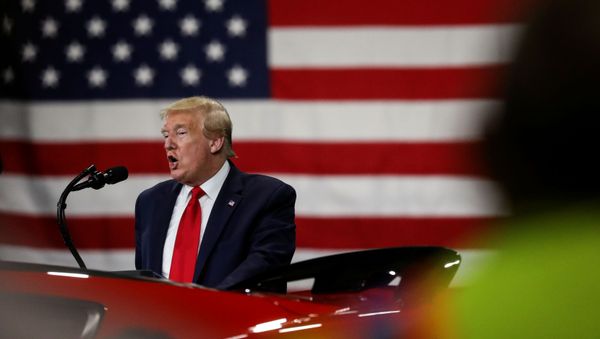 U.S. President Donald Trump addresses workers and guests during a visit at the Ford Rawsonville Components Plant, which is making ventilators and medical supplies, during the coronavirus disease (COVID-19) pandemic in Ypsilanti, Michigan, US, 21 May 2020 - Sputnik International