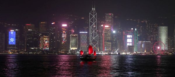 The Hong Kong skyline is lit up on Christmas Eve in Hong Kong, China, December 24, 2019 - Sputnik International