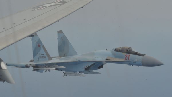 Two Russian Su-35 aircraft unsafely intercept a P-8A Poseidon patrol aircraft assigned to U.S. 6th Fleet over the Mediterranean Sea May 26, 2020.  - Sputnik International