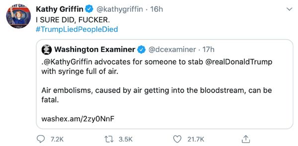 ‘I Sure Did, F**ker’: US Comedian Calling for Air-Filled Syringe on Trump Has Tweet Deleted ‘I Sure Did, F**ker’: US Comedian Calling for Air-Filled Syringe on Trump Has Tweet Deleted - Sputnik International