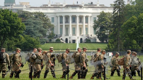 Uniformed military personnel walk in front of the White House ahead of a protest against racial inequality in the aftermath of the death in Minneapolis police custody of George Floyd, in Washington, U.S. June 6, 2020 Uniformed military personnel walk in front of the White House ahead of a protest against racial inequality in the aftermath of the death in Minneapolis police custody of George Floyd, in Washington, U.S. June 6, 2020 - Sputnik International