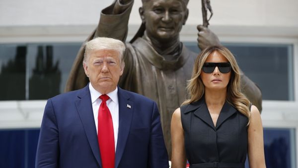 President Donald Trump and first lady Melania Trump visit Saint John Paul II National Shrine, Tuesday, June 2, 2020, in Washington - Sputnik International
