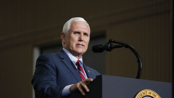 Vice President Mike Pence speaks at the Vehicle Assembly Building on Saturday, May 23, 2020, at NASA's Kennedy Space Center in Cape Canaveral, Fla. A rocket ship designed and built by SpaceX lifted off on Saturday with two Americans on a history-making flight to the International Space Station. Vice President Mike Pence speaks at the Vehicle Assembly Building on Saturday, May 23, 2020, at NASA's Kennedy Space Center in Cape Canaveral, Fla. A rocket ship designed and built by SpaceX lifted off on Saturday with two Americans on a history-making flight to the International Space Station. - Sputnik International