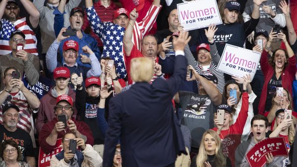 President Donald Trump waves at the audience as he leaves the stage during a campaign rally, Monday, Feb. 10, 2020, in Manchester, N.H.  - Sputnik International