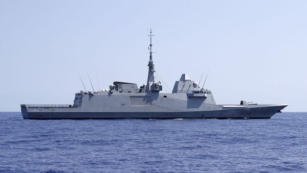 A photo taken on August 7, 2019, shows the French anti-submarine frigate FREMM Auvergne during an exercise how simulate a humanitarian response to a powerful earthquake and significant movement of IDF vessels and foreign vessels in the Mediterranean sea. A photo taken on August 7, 2019, shows the French anti-submarine frigate FREMM Auvergne during an exercise how simulate a humanitarian response to a powerful earthquake and significant movement of IDF vessels and foreign vessels in the Mediterranean sea. - Sputnik International
