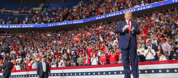 U.S. President Donald Trump reacts to the crowd as he arrives onstage at his first re-election campaign rally in several months in the midst of the coronavirus disease (COVID-19) outbreak, at the BOK Center in Tulsa, Oklahoma, U.S., June 20, 2020. U.S. President Donald Trump reacts to the crowd as he arrives onstage at his first re-election campaign rally in several months in the midst of the coronavirus disease (COVID-19) outbreak, at the BOK Center in Tulsa, Oklahoma, U.S., June 20, 2020. - Sputnik International
