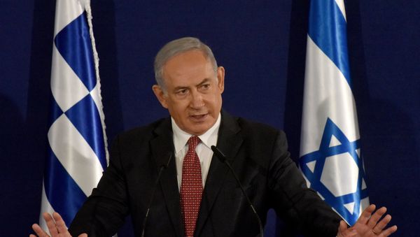 Israeli Prime Minister Benjamin Netanyahu speaks during a press briefing with Greek Prime Minister Kyriakos Mitsotakis (not pictured) in Jerusalem, June 16, 2020 - Sputnik International