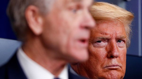 U.S. President Donald Trump listens as White House Director of Trade and Marketing Policy Peter Navarro addresses the daily coronavirus response briefing at the White House in Washington, U.S., April 2, 2020. U.S. President Donald Trump listens as White House Director of Trade and Marketing Policy Peter Navarro addresses the daily coronavirus response briefing at the White House in Washington, U.S., April 2, 2020. - Sputnik International