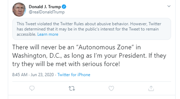 Twitter Places 'Public Interest' Notice on Trump's Tweet for Abusive Behavior Twitter Places 'Public Interest' Notice on Trump's Tweet for Abusive Behavior - Sputnik International
