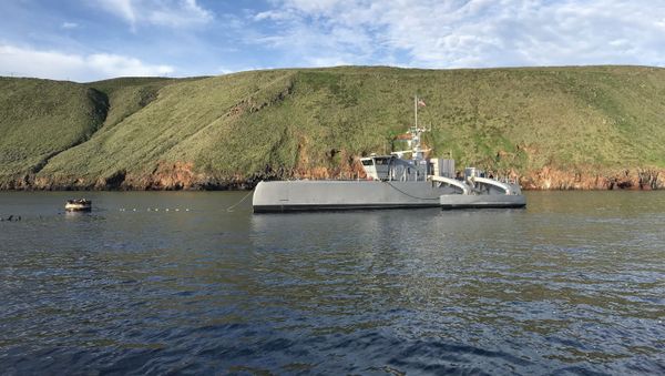 181031-N-YG220-003 (Feb. 1, 2019) Sea Hunter, an entirely new class of unmanned sea surface vehicle developed in partnership between the Office of Naval Research (ONR) and the Defense Advanced Research Projects Agency (DARPA), recently completed an autonomous sail from San Diego to Hawaii and back—the first ship ever to do so autonomously. Sea Hunter is part of ONR’s Medium Displacement Unmanned Surface Vehicle (MDUSV) project - Sputnik International