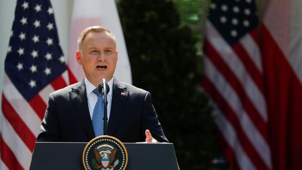 Poland's President Andrzej Duda in the Rose Garden at the White House in Washington - Sputnik International