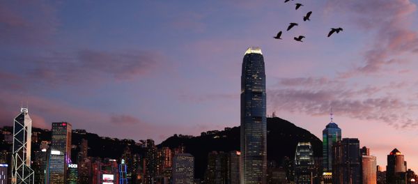 Birds fly above a sunset view and a skyline of buildings during a meeting on national security legislation, in Hong Kong, China June 29, 2020 - Sputnik International