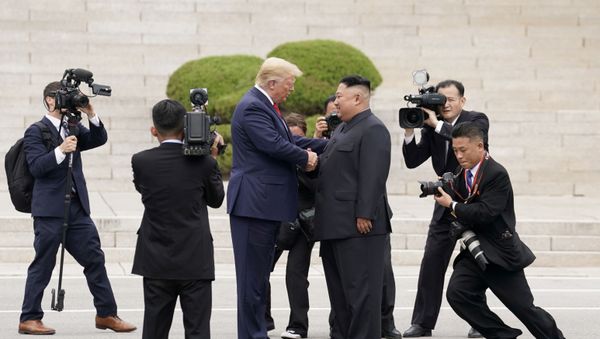 U.S. President Donald Trump meets with North Korean leader Kim Jong Un at the demilitarized zone separating the two Koreas, in Panmunjom, South Korea, June 30, 2019. U.S. President Donald Trump meets with North Korean leader Kim Jong Un at the demilitarized zone separating the two Koreas, in Panmunjom, South Korea, June 30, 2019. - Sputnik International