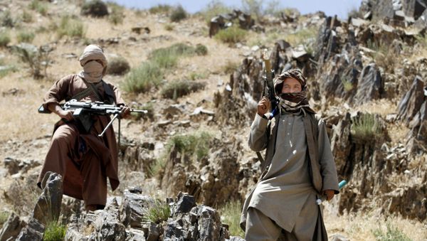 In this Friday, May 27, 2016 photo, Taliban fighters stand guard as senior leader of a breakaway faction of the Taliban Mullah Abdul Manan Niazi, not pictured, delivers a speech to his fighters, in Shindand district of Herat province, Afghanistan In this Friday, May 27, 2016 photo, Taliban fighters stand guard as senior leader of a breakaway faction of the Taliban Mullah Abdul Manan Niazi, not pictured, delivers a speech to his fighters, in Shindand district of Herat province, Afghanistan - Sputnik International