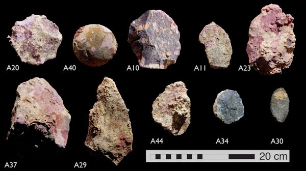 Underwater artefacts dating back thousands of years when the seabed was dry land, found by researchers from Flinders University, the University of Western Australia, and James Cook University, are seen in this undated hand-out picture taken from a video. - Sputnik International