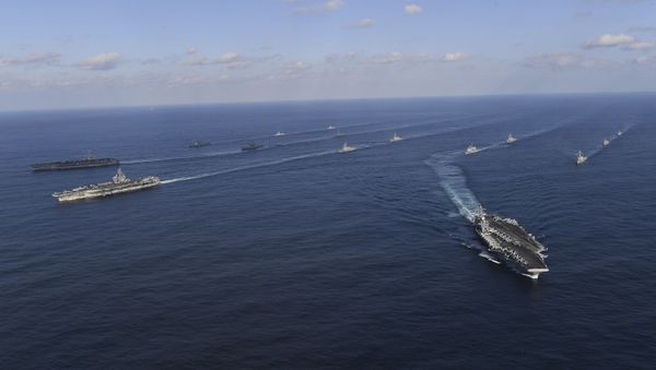 USS Nimitz, left top, USS Ronald Reagan, left center USS Nimitz, left top, USS Ronald Reagan, left center - Sputnik International
