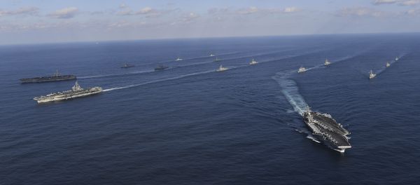 USS Nimitz, left top, USS Ronald Reagan, left center USS Nimitz, left top, USS Ronald Reagan, left center - Sputnik International