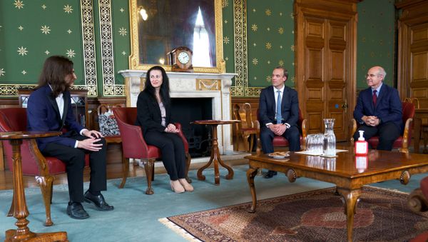 Britain's Foreign Secretary Dominic Raab meets with Magnitsky family - Natalia Magnitsky and Nikita Magnitsky, widow and son of Sergei Magnitsky, and Bill Browder in the Foreign and Commonwealth Office, following the Foreign Secretary's Statement on Global Human Rights Sanctions Regime given in the House of Commons, London, Britain, July 6, 2020 - Sputnik International
