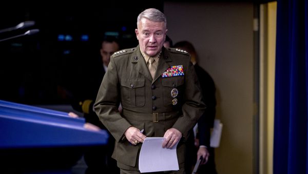U.S. Central Command Commander Marine Gen. Kenneth McKenzie arrives to speak, Wednesday, Oct. 30, 2019, at a joint press briefing at the Pentagon on the Abu Bakr al-Baghdadi raid, in Washington. U.S. Central Command Commander Marine Gen. Kenneth McKenzie arrives to speak, Wednesday, Oct. 30, 2019, at a joint press briefing at the Pentagon on the Abu Bakr al-Baghdadi raid, in Washington. - Sputnik International