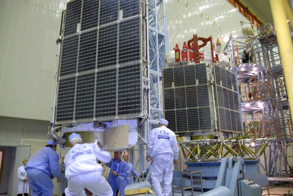 Proton-M carrier rocket with three Glonass-M satellites prepared for launch from Baikonur Proton-M carrier rocket with three Glonass-M satellites prepared for launch from Baikonur - Sputnik International