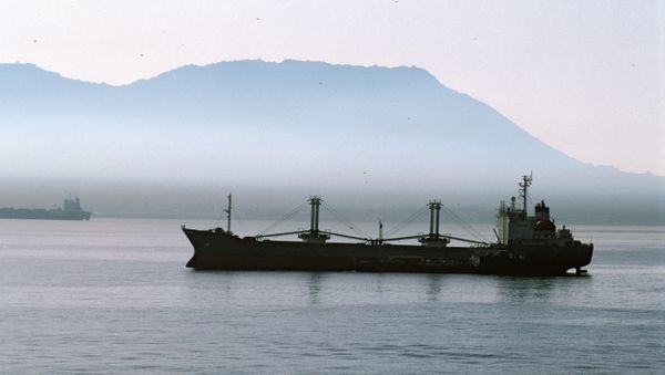 Cargo ship sailing in Strait of Gibraltar Cargo ship sailing in Strait of Gibraltar - Sputnik International