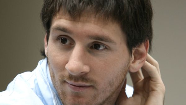 Нападающий команды Барселона Лионель Месси во время пресс-конференции Нападающий команды Барселона Лионель Месси во время пресс-конференции - Sputnik International