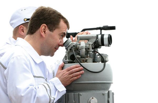 Medvedev on board the heavy nuclear-powered cruiser Pyotr Veliky Medvedev on board the heavy nuclear-powered cruiser Pyotr Veliky - Sputnik International