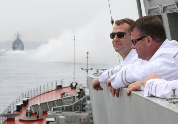 Medvedev on board the heavy nuclear-powered cruiser Pyotr Veliky Medvedev on board the heavy nuclear-powered cruiser Pyotr Veliky - Sputnik International