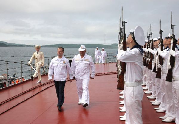 Medvedev on board the heavy nuclear-powered cruiser Pyotr Veliky Medvedev on board the heavy nuclear-powered cruiser Pyotr Veliky - Sputnik International