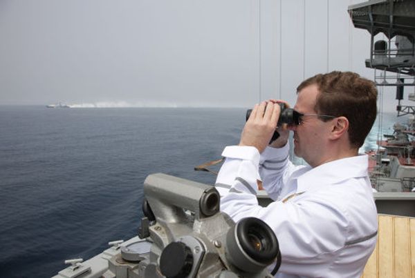 Medvedev on board the heavy nuclear-powered cruiser Pyotr Veliky Medvedev on board the heavy nuclear-powered cruiser Pyotr Veliky - Sputnik International