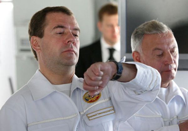 Medvedev on board the heavy nuclear-powered cruiser Pyotr Veliky Medvedev on board the heavy nuclear-powered cruiser Pyotr Veliky - Sputnik International