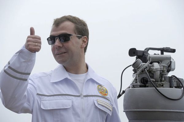 Medvedev on board the heavy nuclear-powered cruiser Pyotr Veliky Medvedev on board the heavy nuclear-powered cruiser Pyotr Veliky - Sputnik International