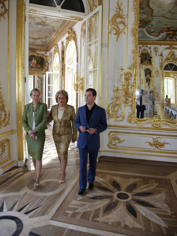 Dmitry Medvedev in newly restored Tsarskoye Selo Dmitry Medvedev in newly restored Tsarskoye Selo - Sputnik International