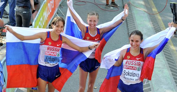 Russian athletes Olga Kaniskina, Anisya Kirdyapkina and Vera Sokolova Russian athletes Olga Kaniskina, Anisya Kirdyapkina and Vera Sokolova - Sputnik International