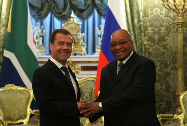Russian President Dmitry Medvedev with South African President Jacob Zuma Russian President Dmitry Medvedev with South African President Jacob Zuma - Sputnik International